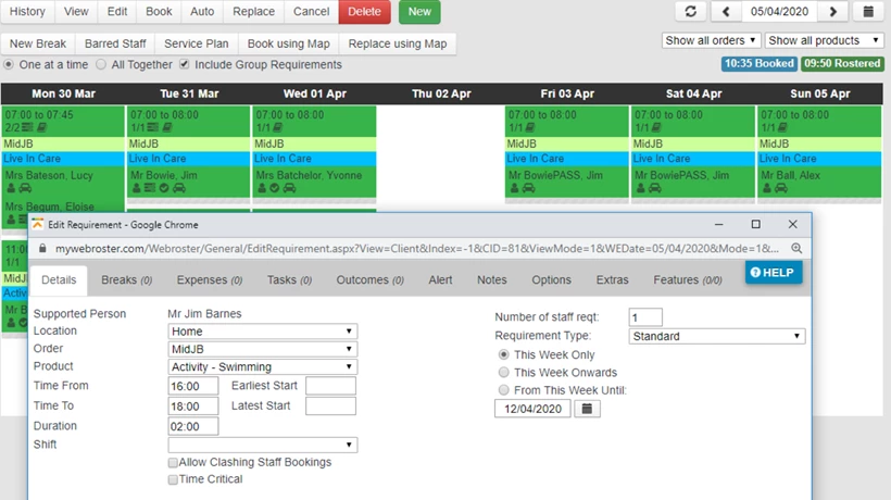 screenshot of Access Webroster